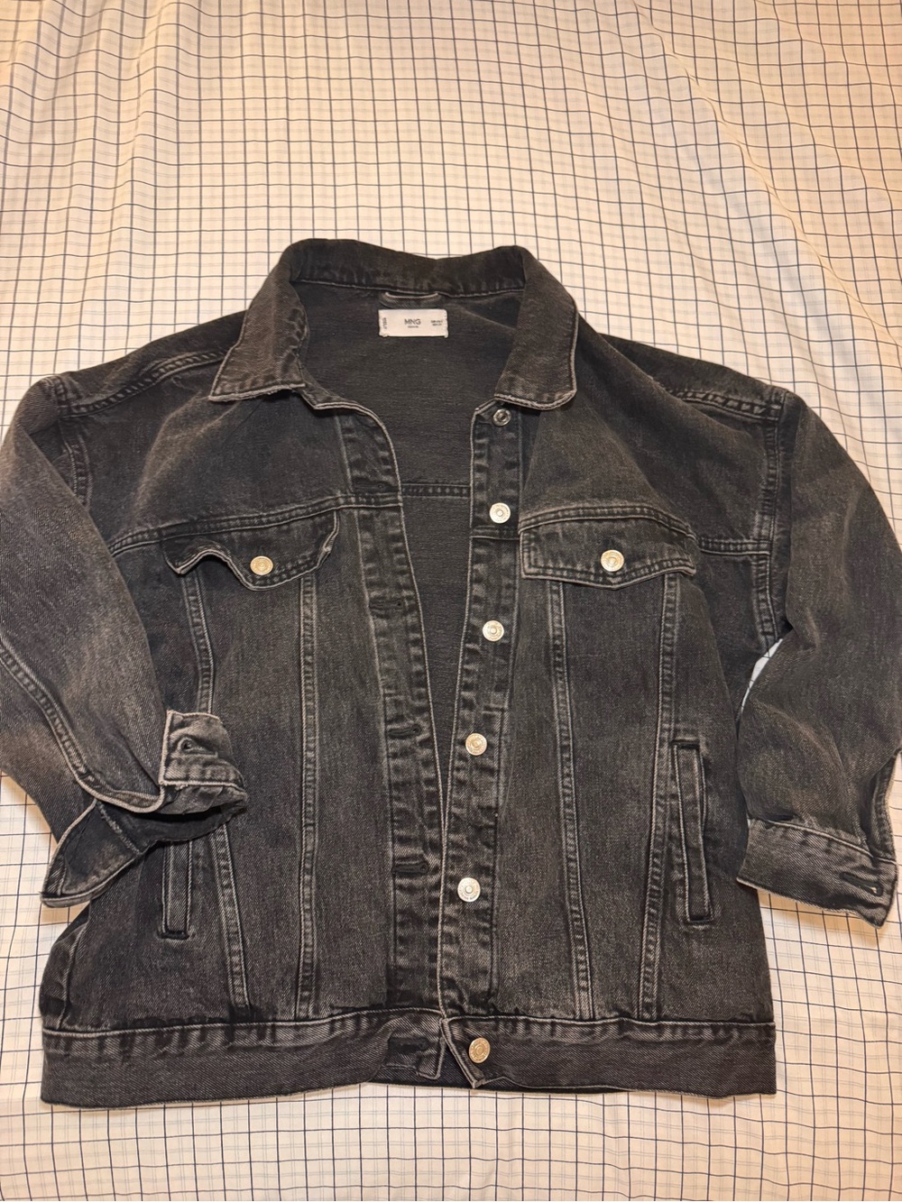 Mango Washed black denim oversized jacket